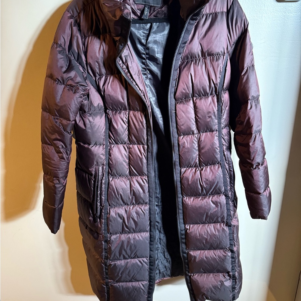 BCBGMaxAzria Purple Quilted Puffer Coat with Diamond Stitching
